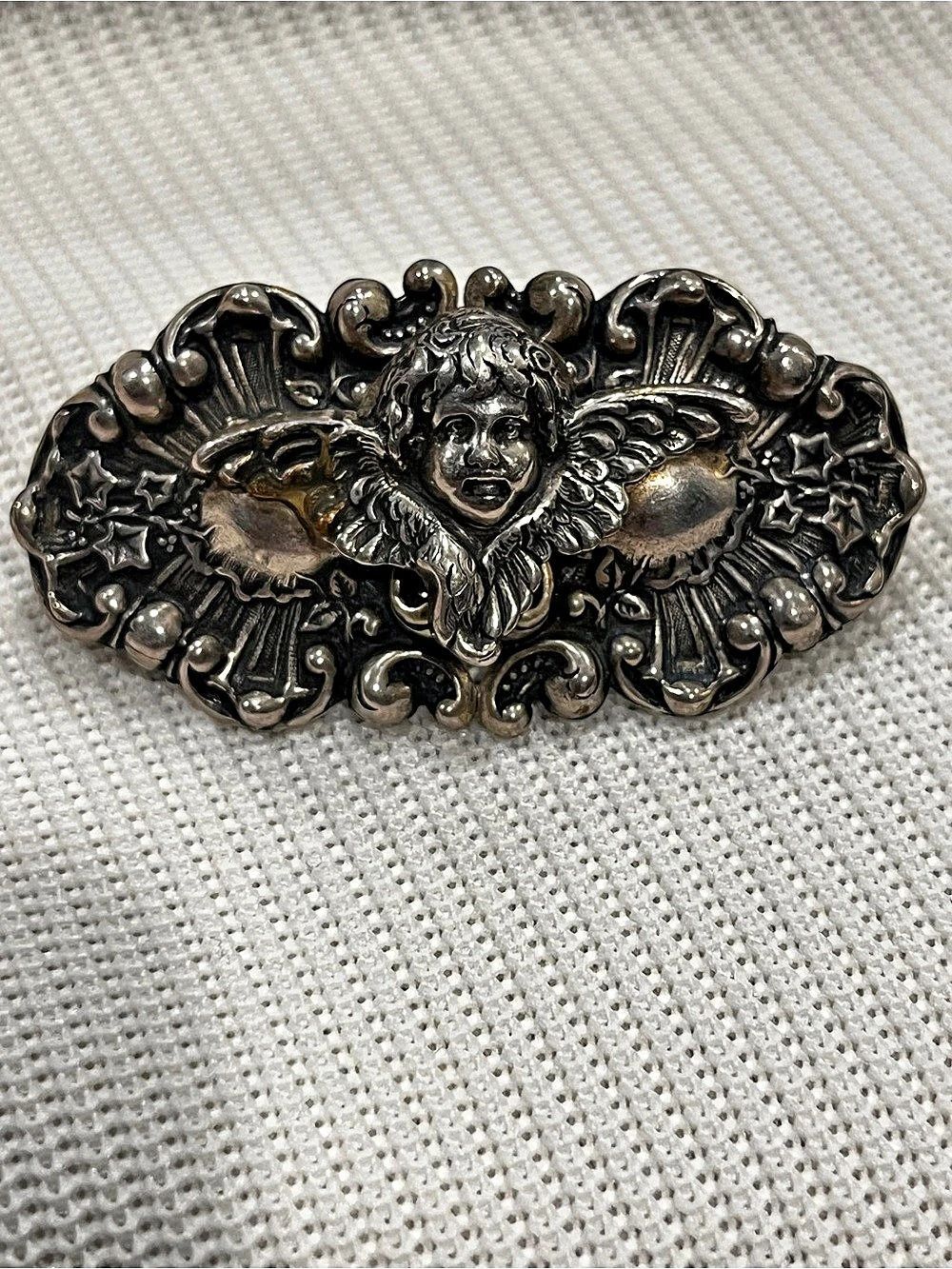 French Cherub Angel Barrette – Silver Tone Hair Clip – Made in France